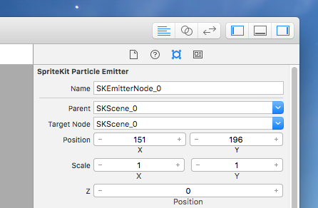 SpriteKit Particle Emitterのアトリビュートインスペクタ