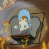 アニメで英語「火事の家の2階にいるダンボ」